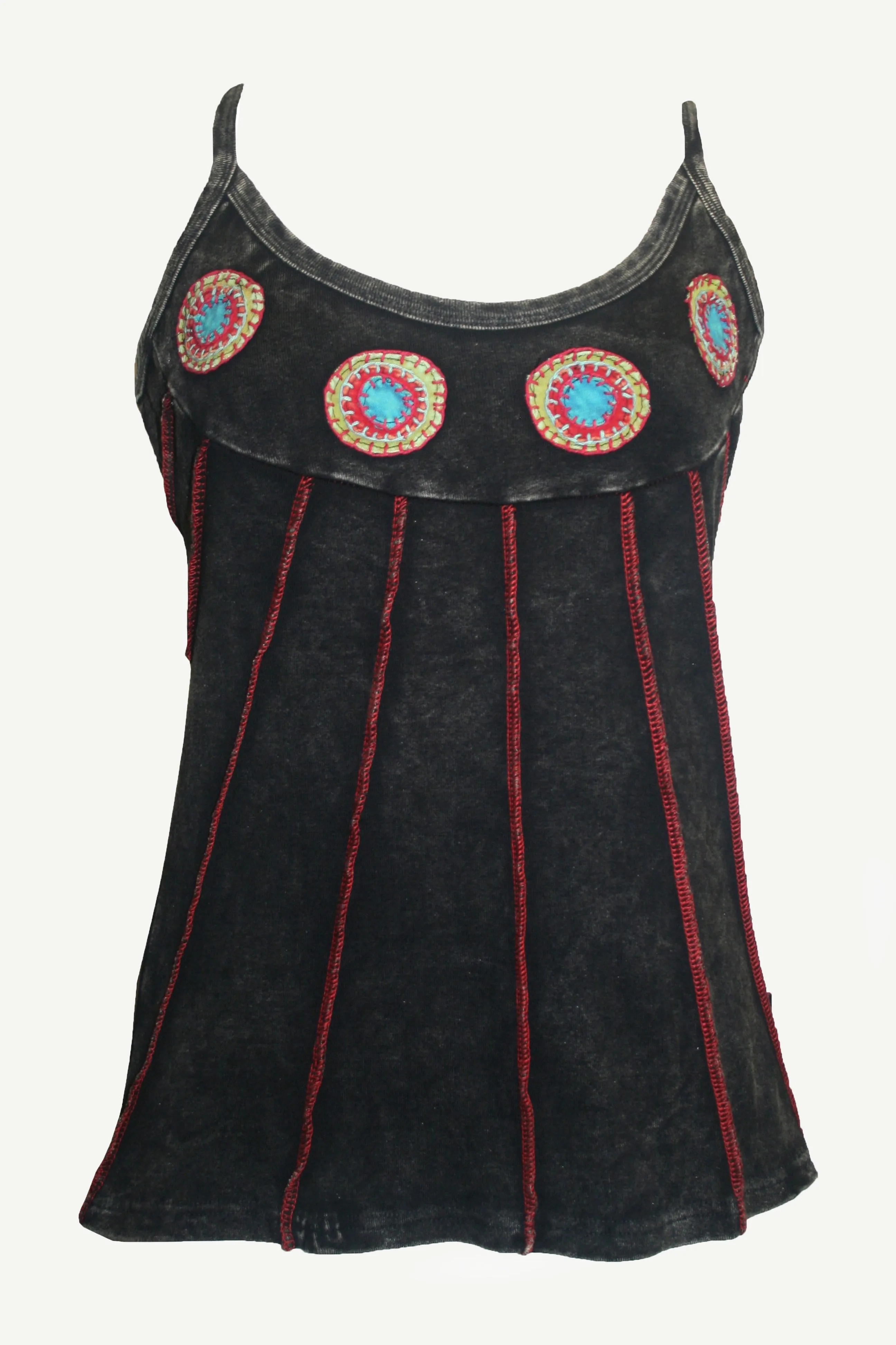 RTK 002 Ribbed Stonewashed Cotton Patched Bohemian Tank Cami