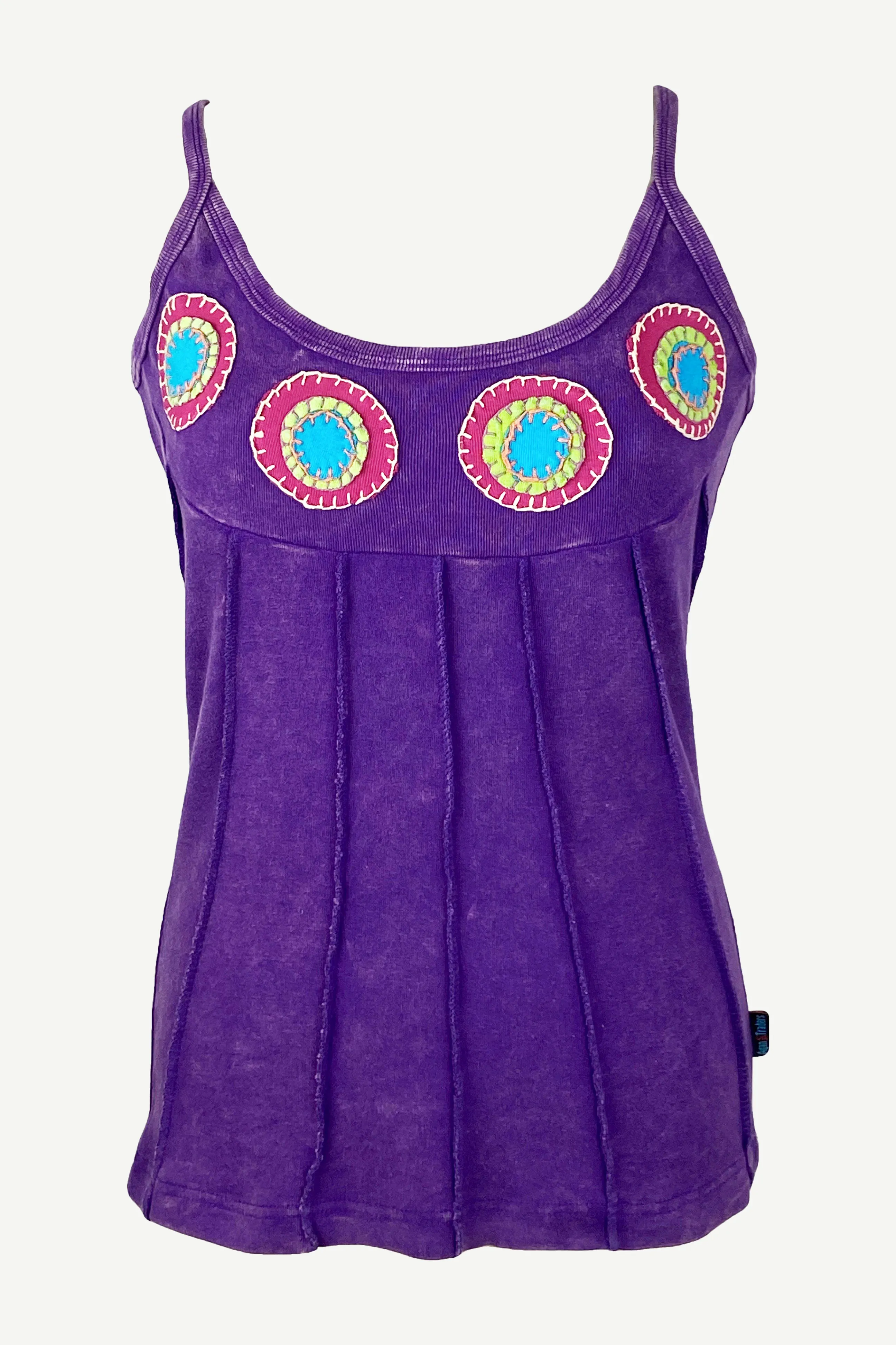 RTK 002 Ribbed Stonewashed Cotton Patched Bohemian Tank Cami
