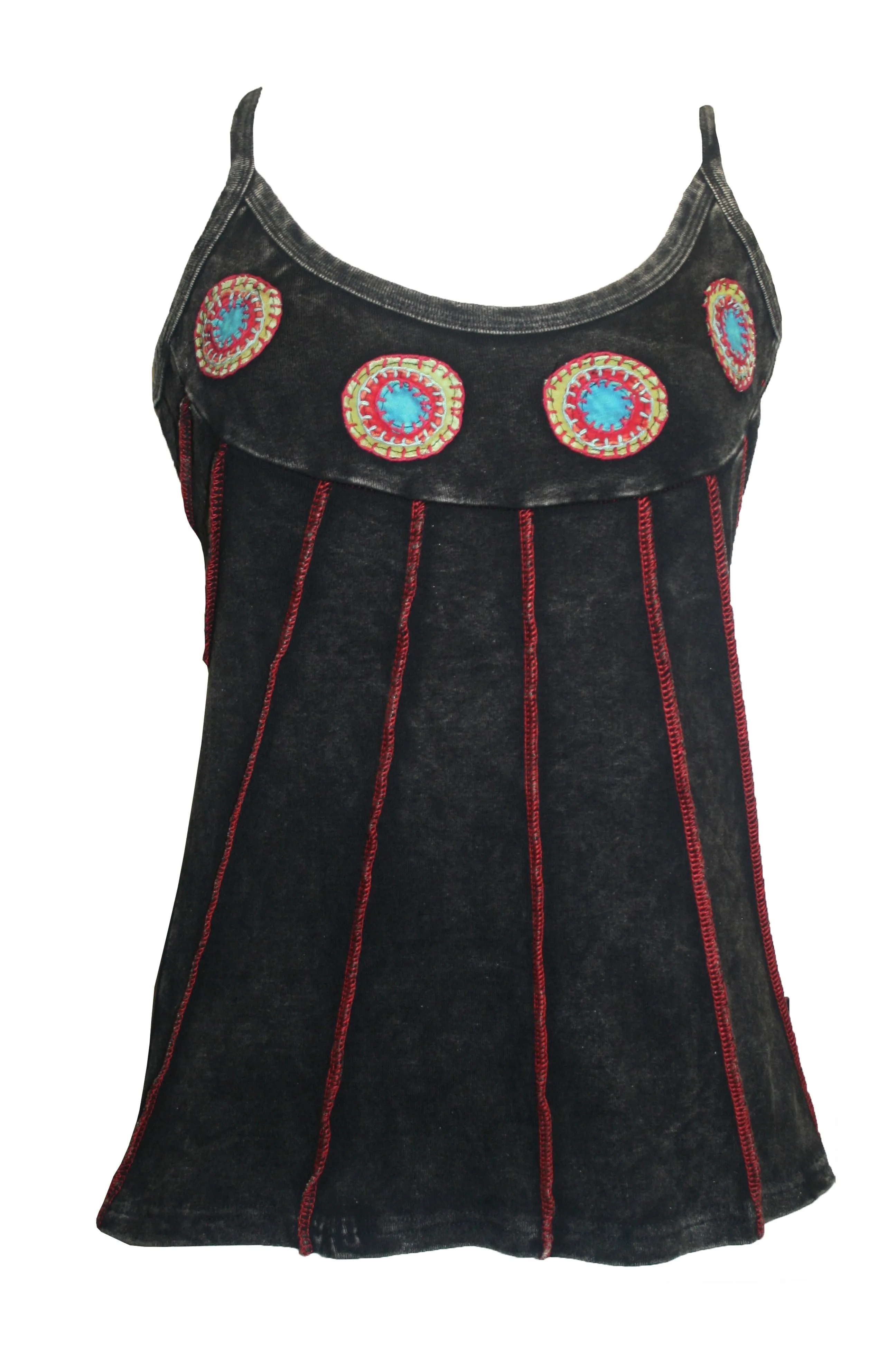 RTK 002 Ribbed Stonewashed Cotton Patched Bohemian Tank Cami