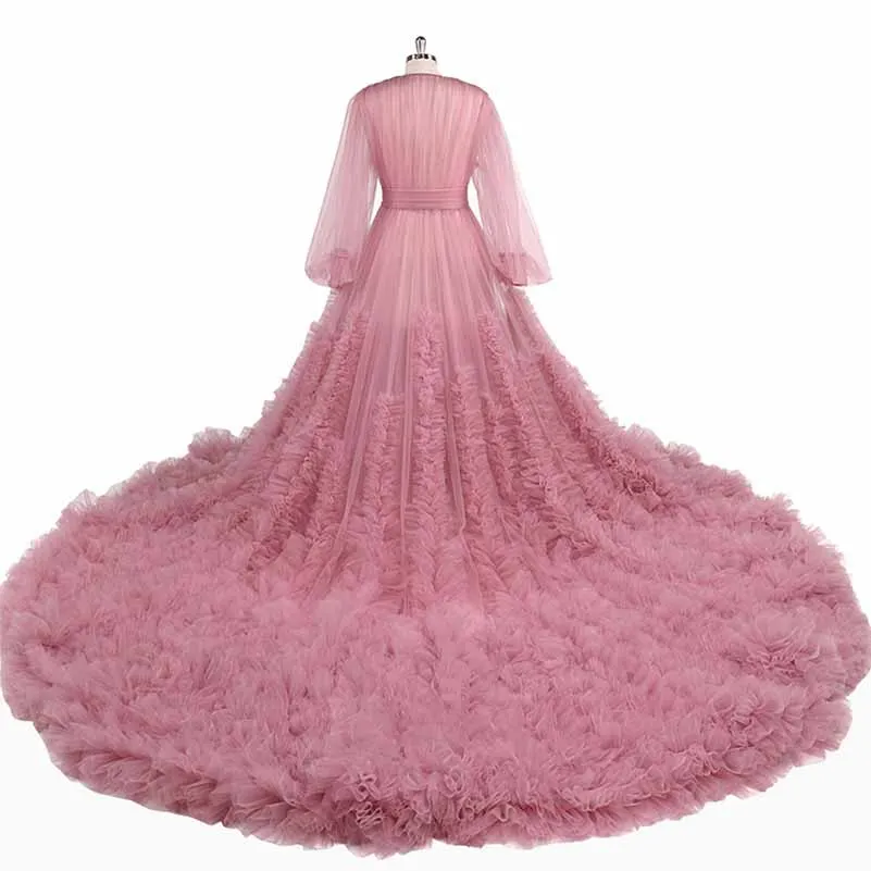 Sexy Illusion Long Lingerie Tulle Robe Nightgown Bathrobe Sleepwear Bridal Robe Wedding Scarf
