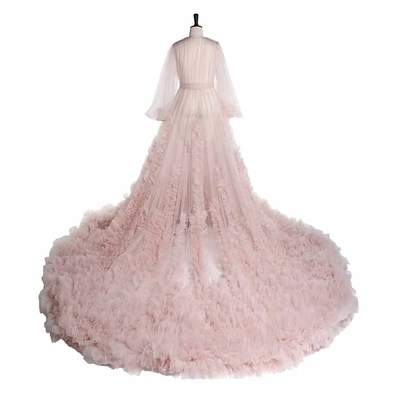 Sexy Illusion Long Lingerie Tulle Robe Nightgown Bathrobe Sleepwear Bridal Robe Wedding Scarf