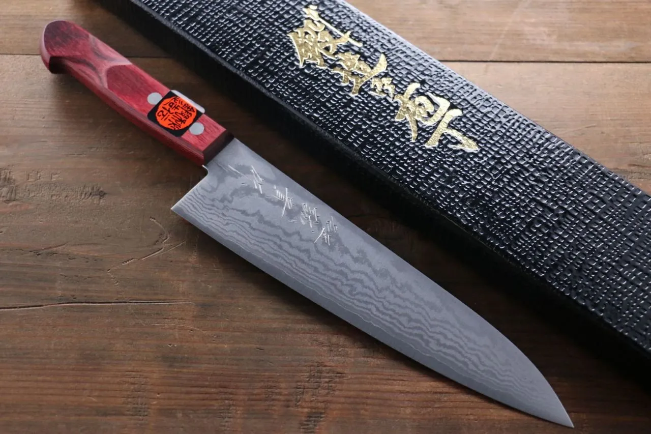 Shigeki Tanaka VG10 17 Layer Damascus Gyuto  180mm Red Pakka wood Handle