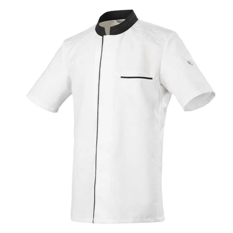 Short Sleeve Kitchen Coat with Mocha Piping Abax - ROBUR