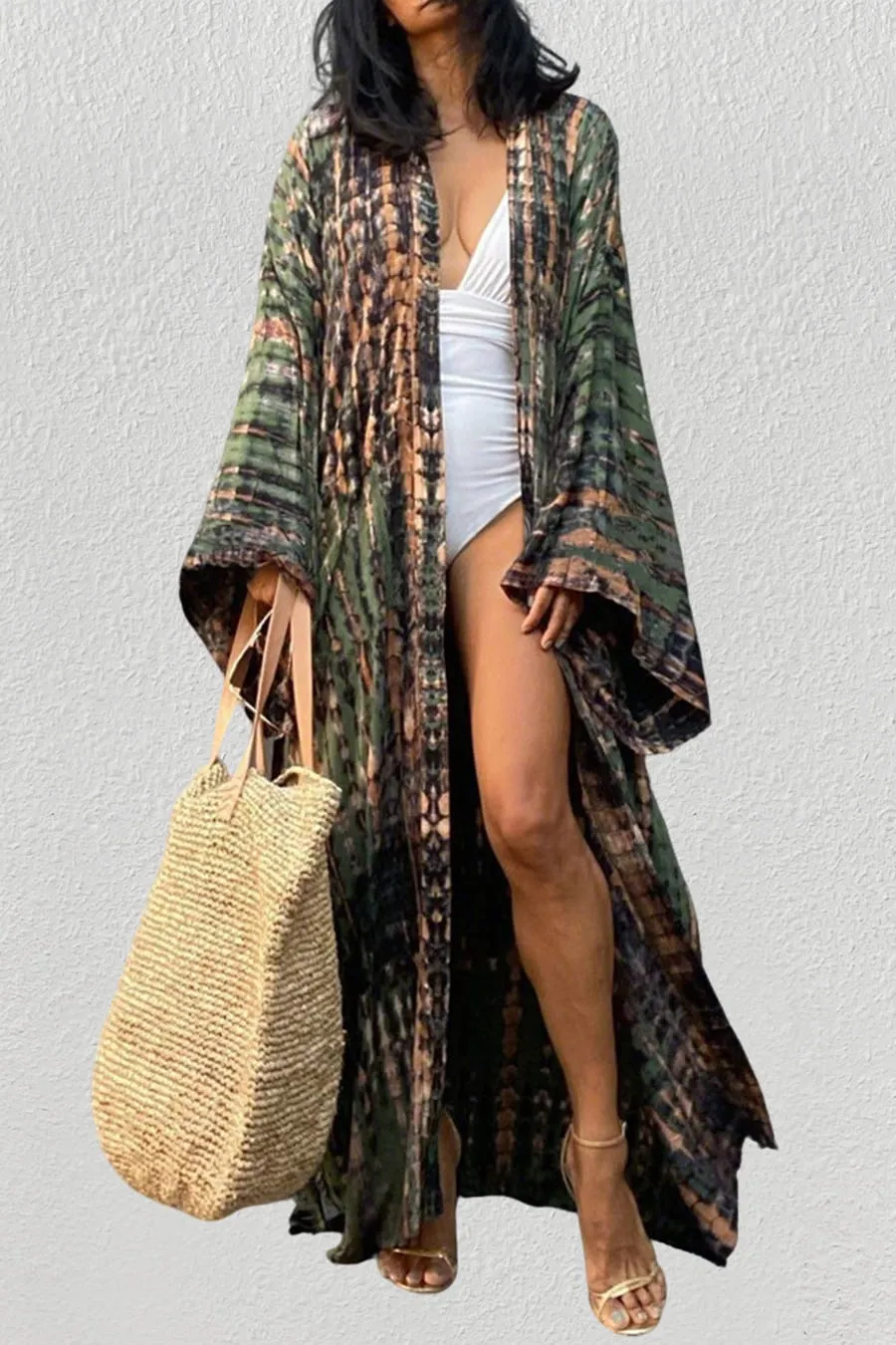 Tie Dye kimono cardigan womens Long Sleeve Dress
