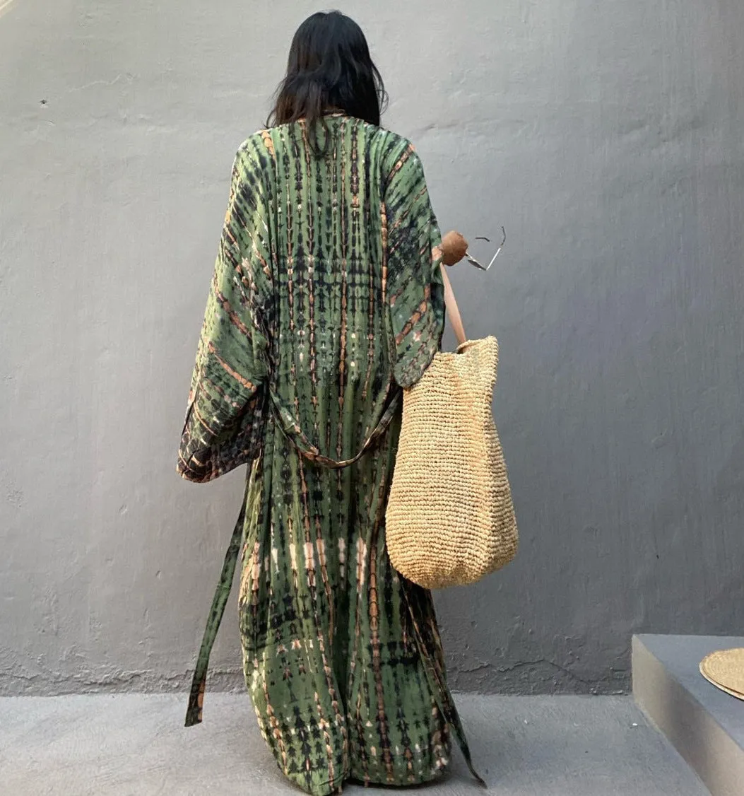 Tie Dye kimono cardigan womens Long Sleeve Dress