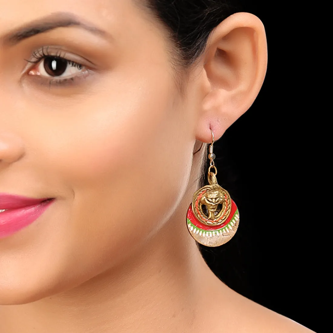 'Tribal Coco Faces' Bohemian Brass Earrings Handcrafted In Dhokra Art