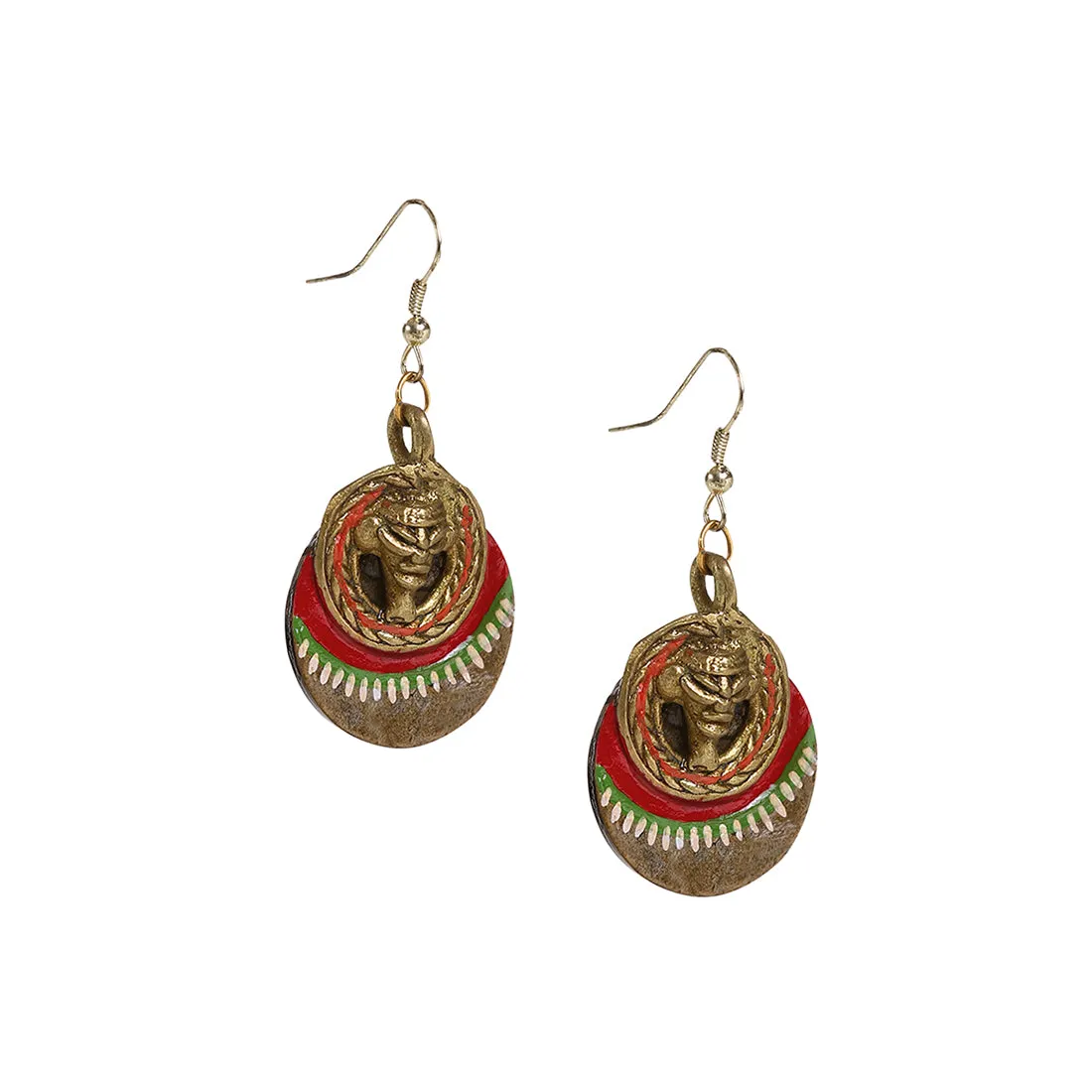 'Tribal Coco Faces' Bohemian Brass Earrings Handcrafted In Dhokra Art