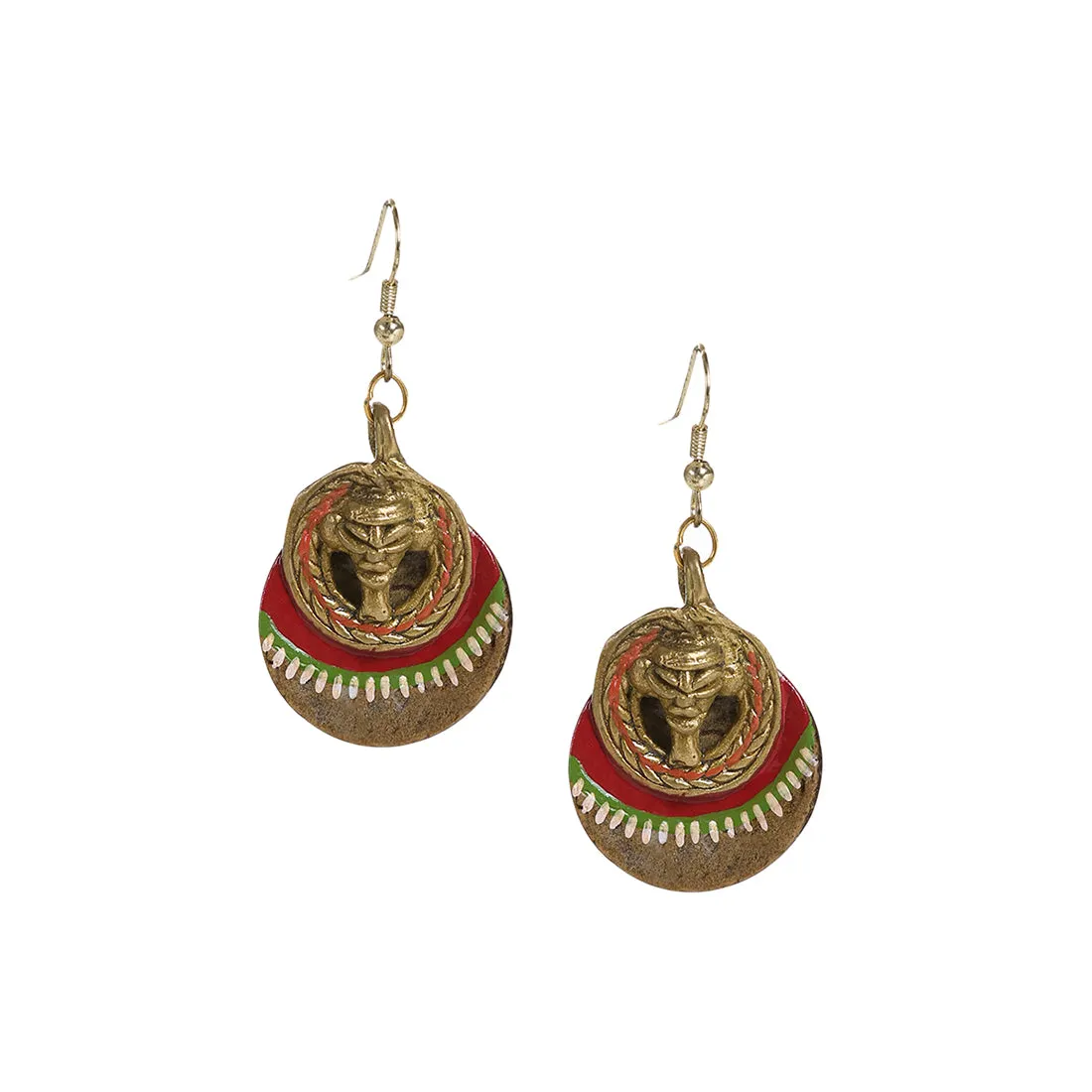 'Tribal Coco Faces' Bohemian Brass Earrings Handcrafted In Dhokra Art