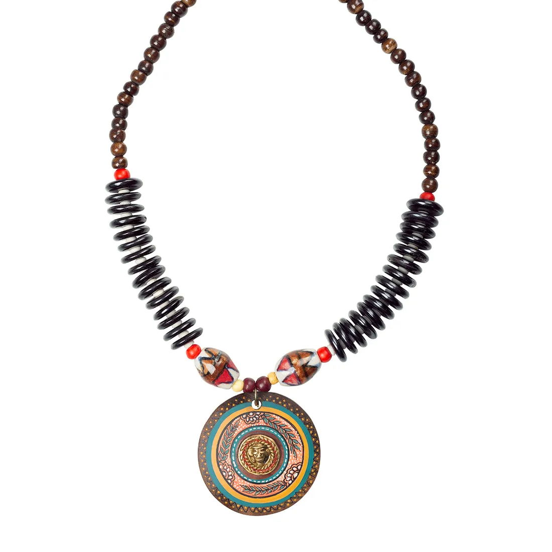 'Tribal Dhokra Black' Bohemian Brass Necklace Handmade In Dhokra Art (Brass, Wood, Matinee)