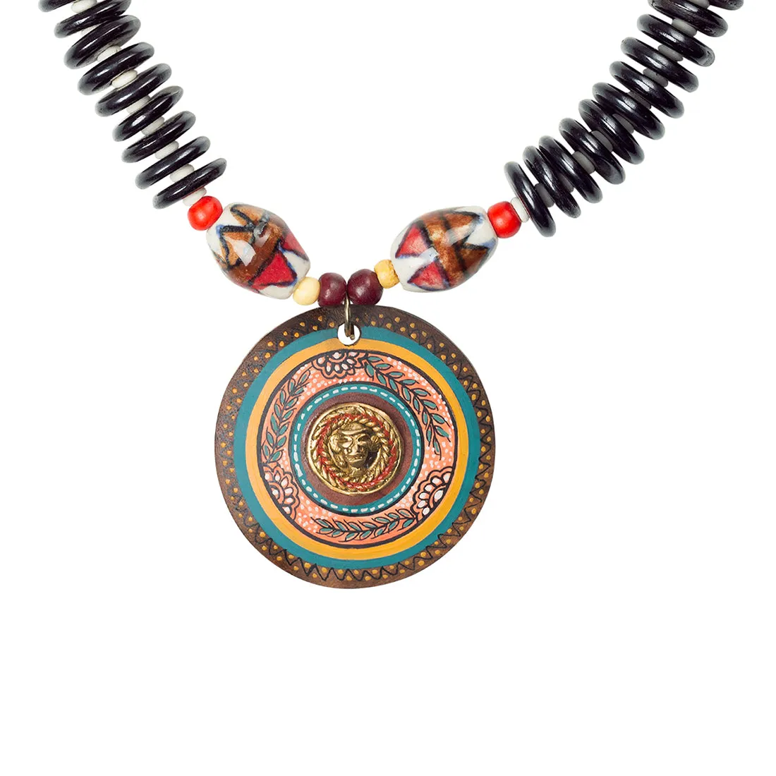 'Tribal Dhokra Black' Bohemian Brass Necklace Handmade In Dhokra Art (Brass, Wood, Matinee)