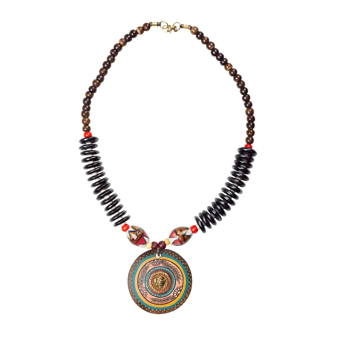 'Tribal Dhokra Black' Bohemian Brass Necklace Handmade In Dhokra Art (Brass, Wood, Matinee)