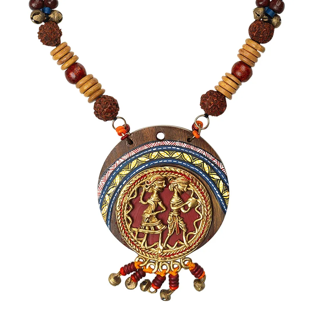'Tribal Dhokra Women' Bohemian Brass Necklace Handmade In Dhokra Art (Brass, Wood, Matinee)
