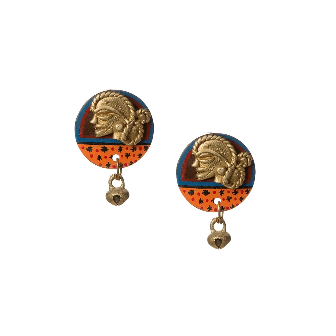 'Tribal Dhokra Women' Bohemian Earrings Handmade In Dhokra Art (Brass, Coconut Shell, 3.8 cm)