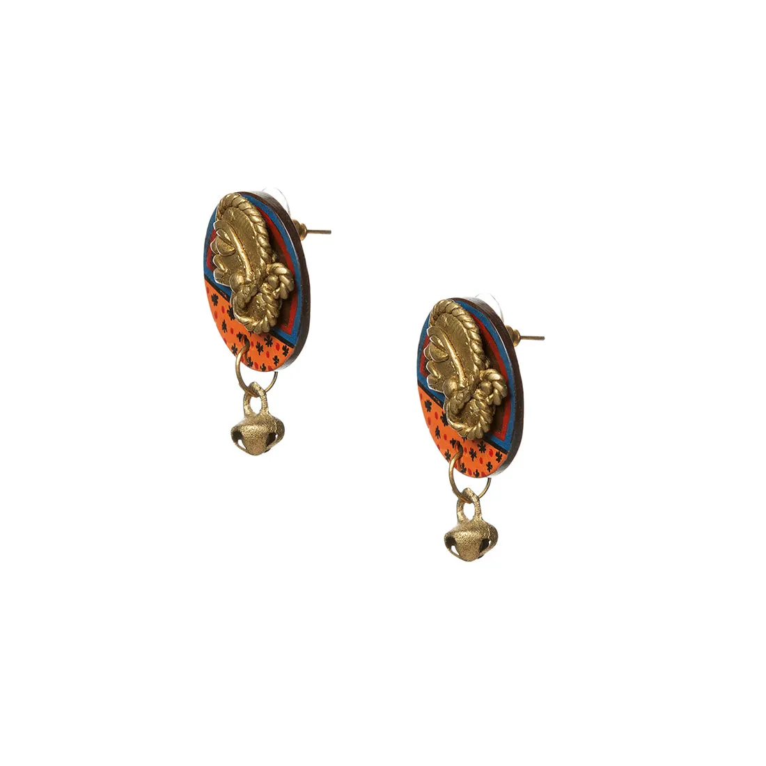 'Tribal Dhokra Women' Bohemian Earrings Handmade In Dhokra Art (Brass, Coconut Shell, 3.8 cm)