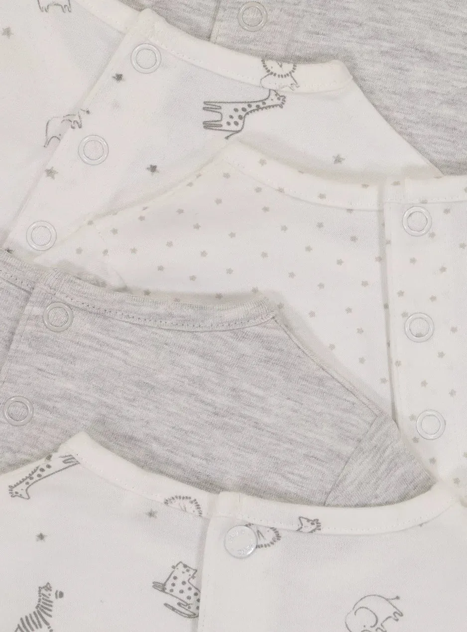 Tu 5 Pack Grey & Safari Print Long Sleeve Baby Girls Tops