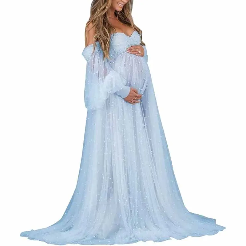 Tulle Maternity Dresses for Photoshoot Puffy Off Shoulder Bridal Lingerie Pregnancy Gowns for Baby Shower