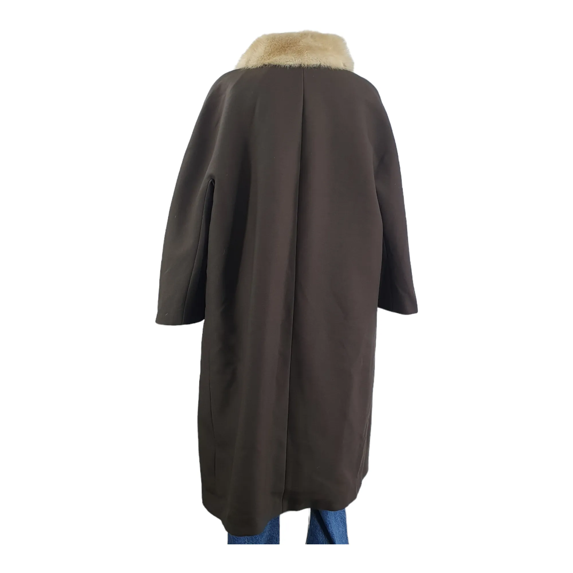 Vintage 1950s real fur Collar Brown Cocoon Coat 48" L/XL