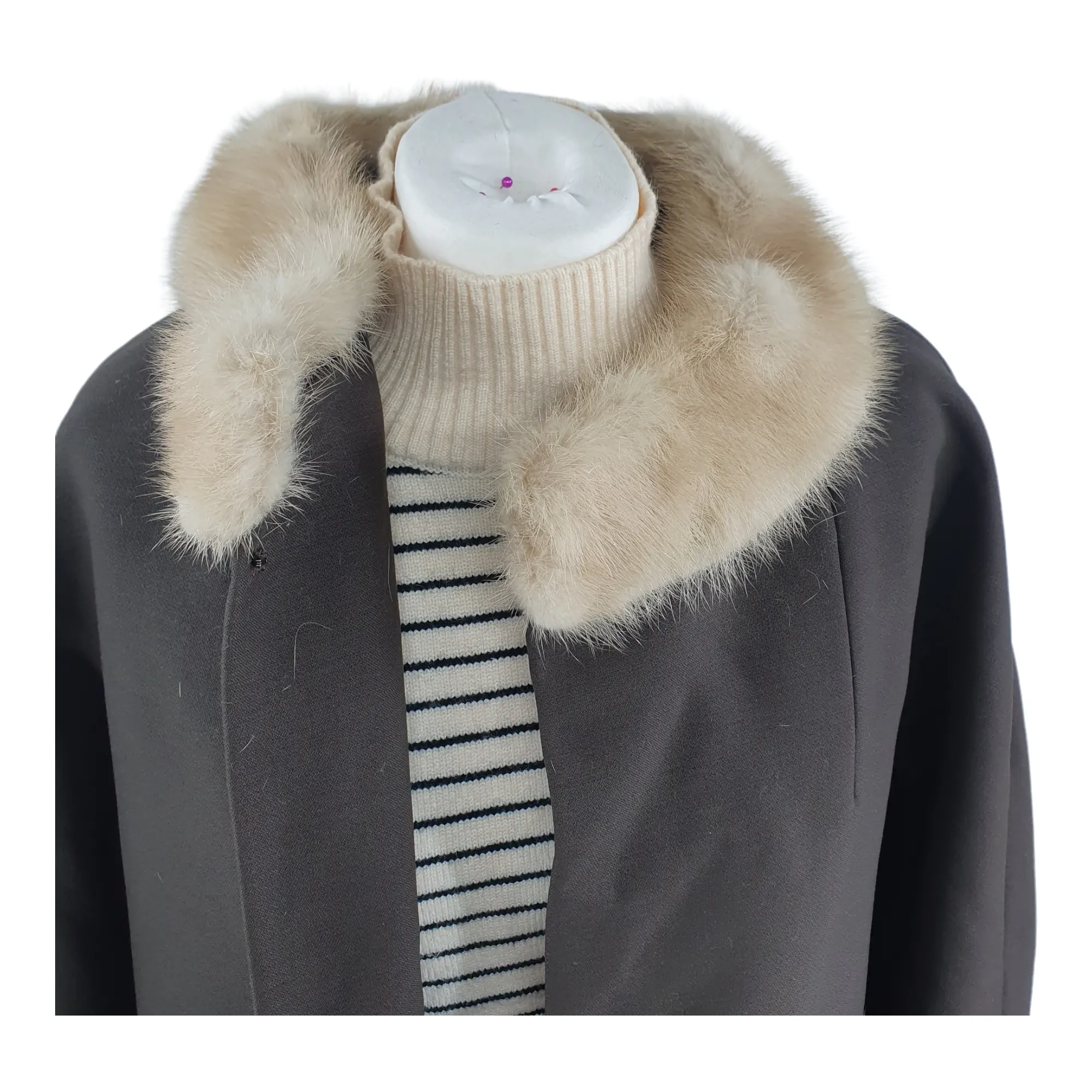 Vintage 1950s real fur Collar Brown Cocoon Coat 48" L/XL