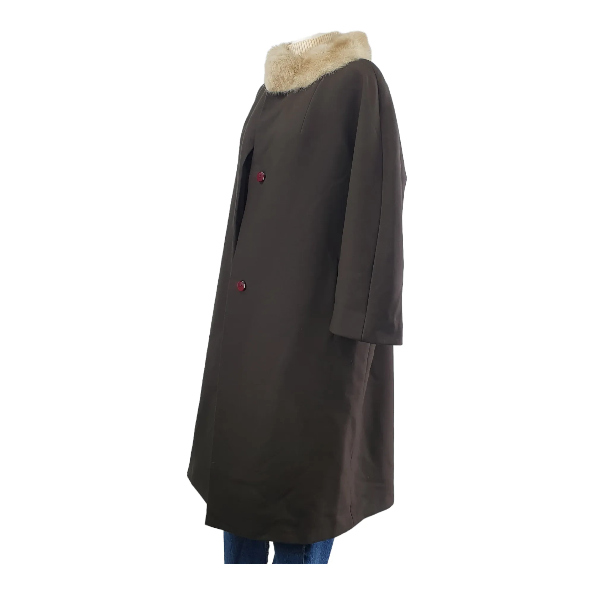 Vintage 1950s real fur Collar Brown Cocoon Coat 48" L/XL