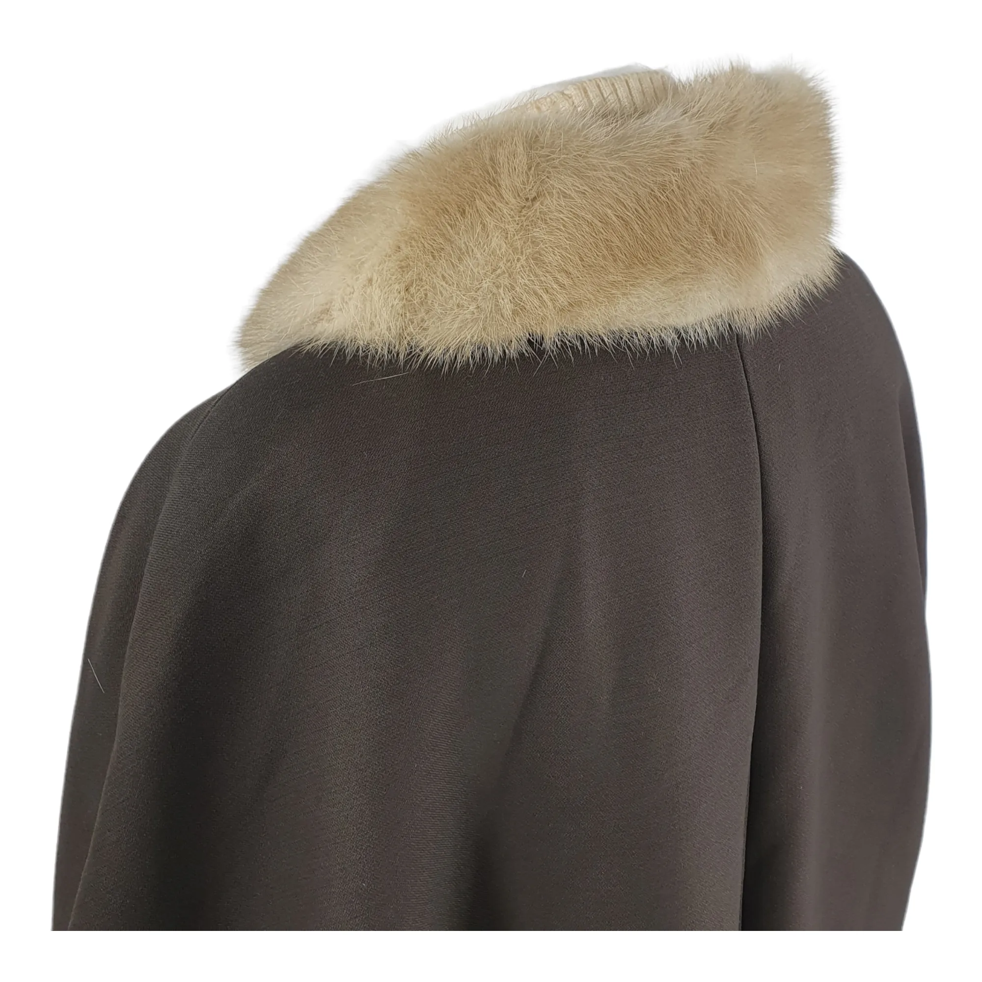 Vintage 1950s real fur Collar Brown Cocoon Coat 48" L/XL