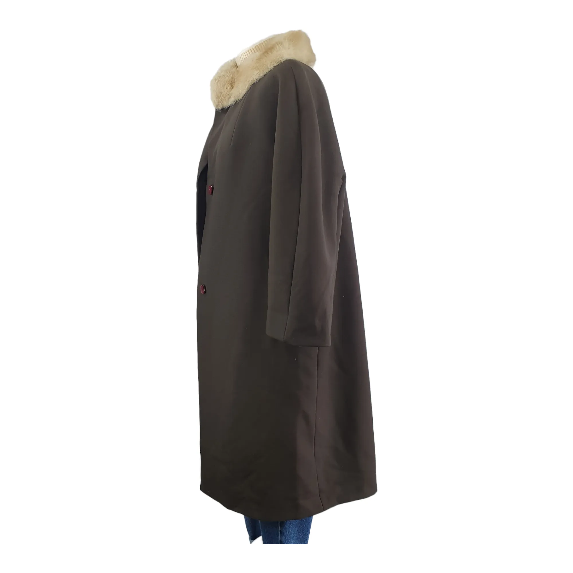 Vintage 1950s real fur Collar Brown Cocoon Coat 48" L/XL