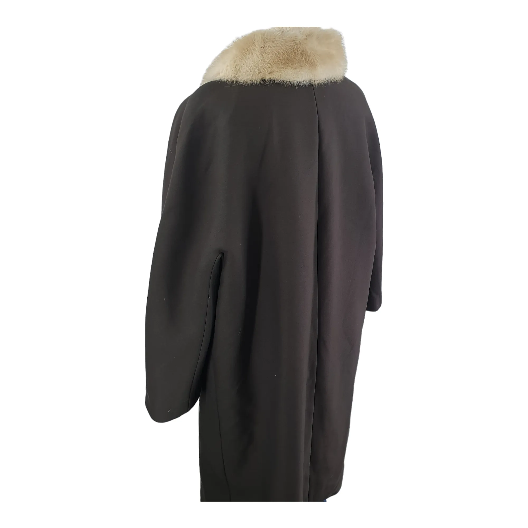 Vintage 1950s real fur Collar Brown Cocoon Coat 48" L/XL