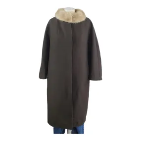 Vintage 1950s real fur Collar Brown Cocoon Coat 48" L/XL