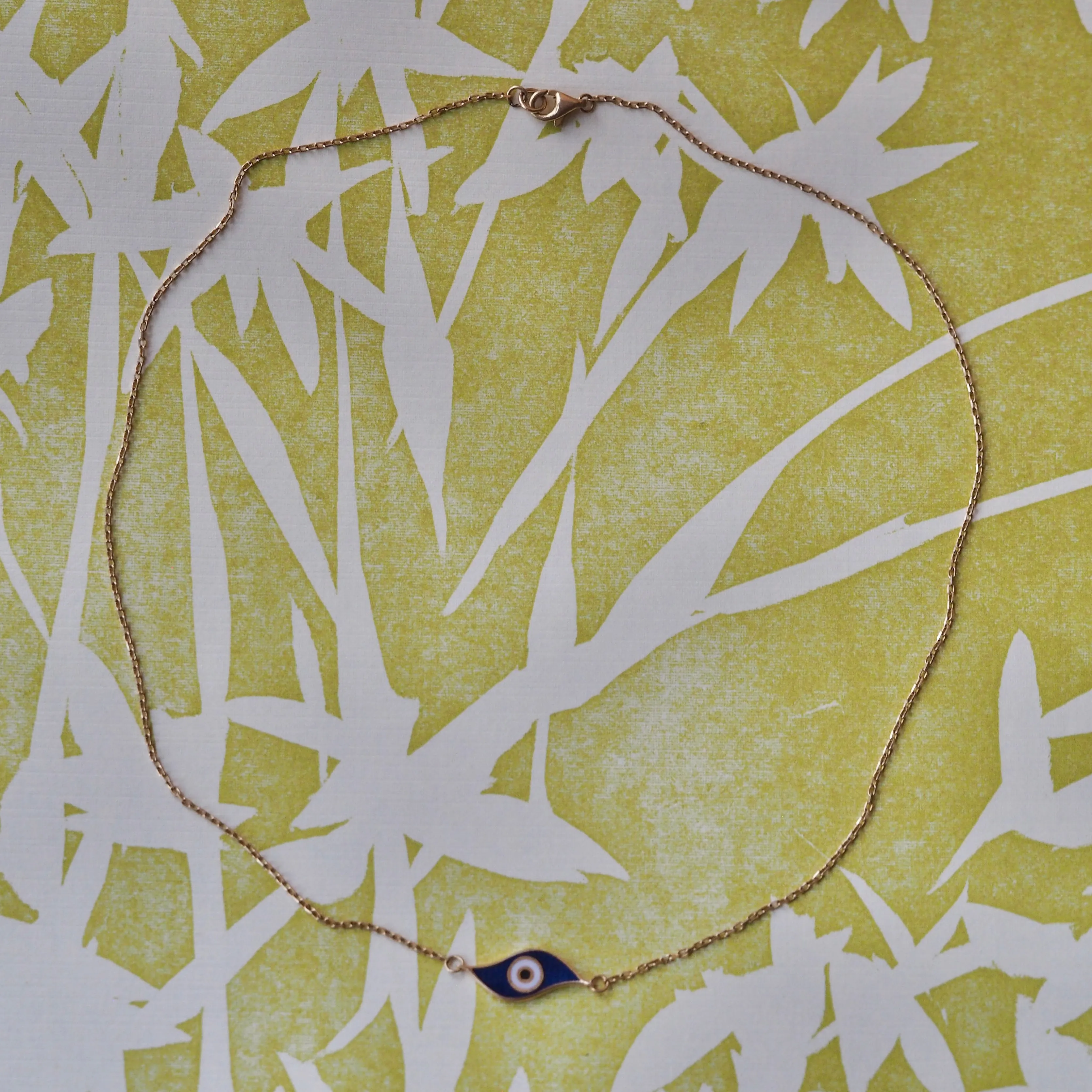 Vintage 21k Gold & Enamel Evil Eye Necklace