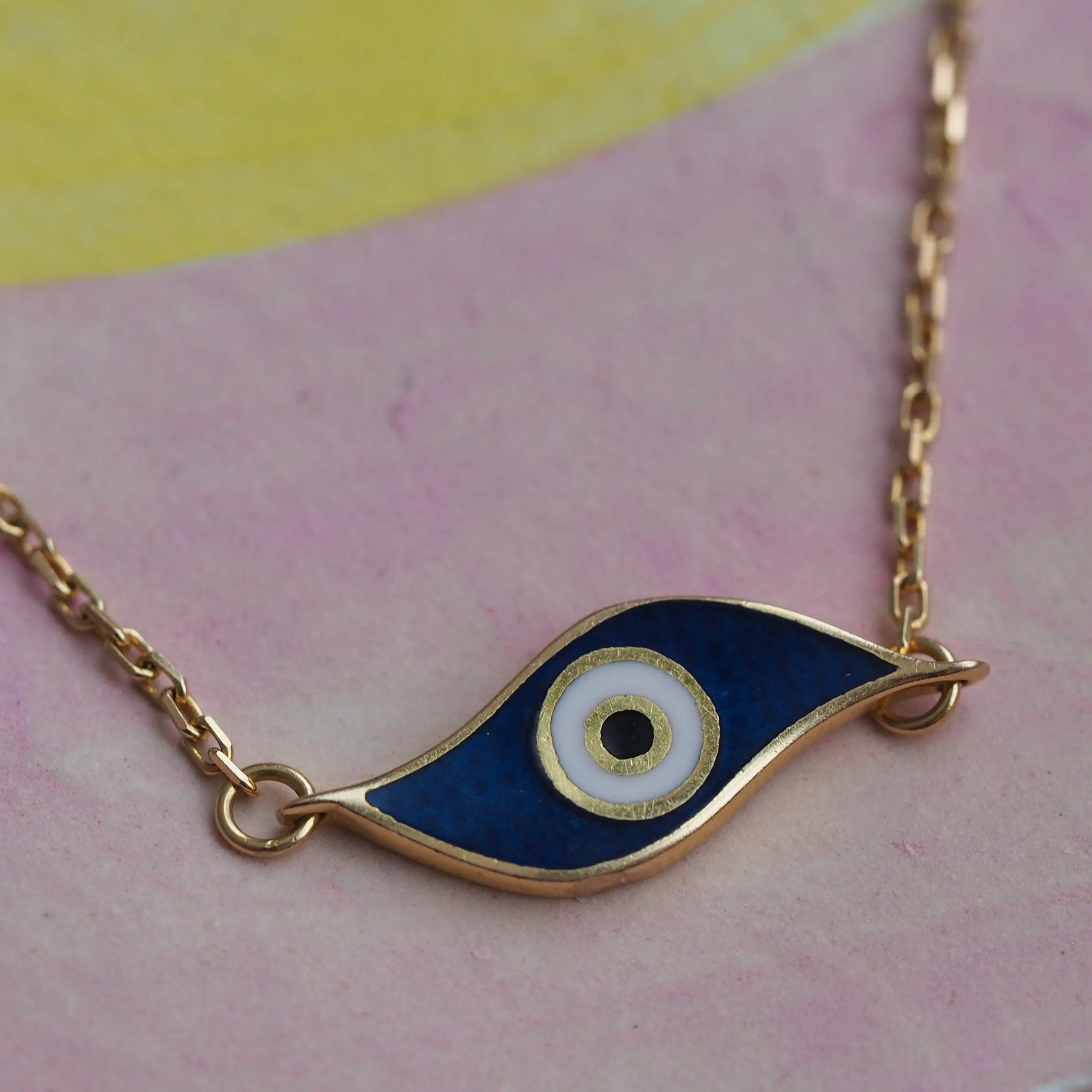 Vintage 21k Gold & Enamel Evil Eye Necklace