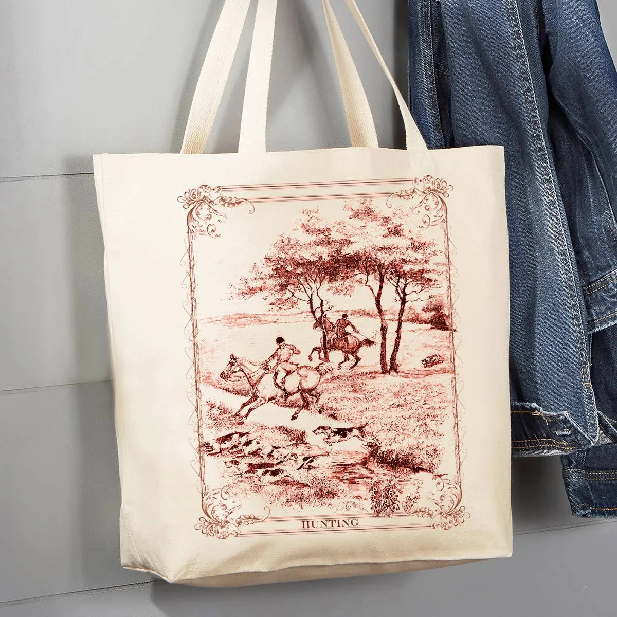 Vintage English Fox Hunting Canvas Tote Bag