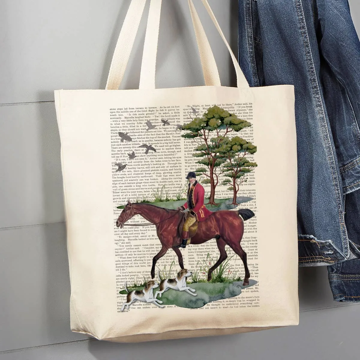 Vintage Fox Hunting Horses Canvas Tote Bag