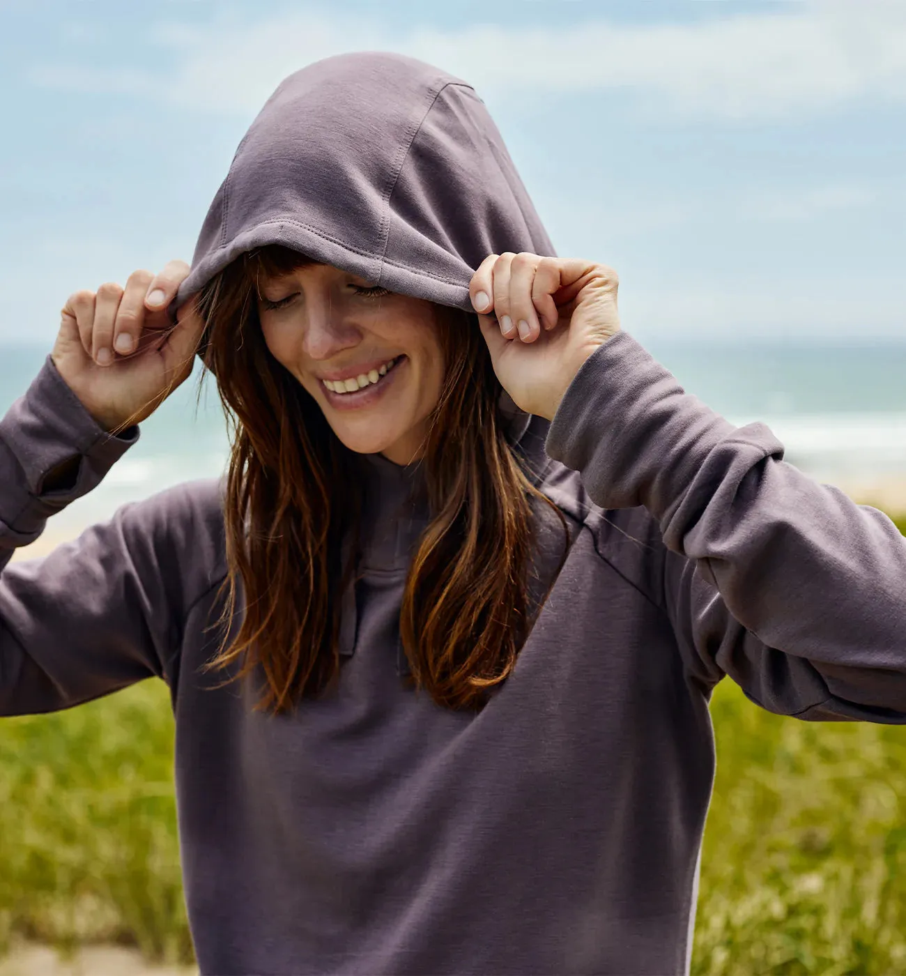 Women's Bamboo Lightweight Fleece Pullover Hoodie - Heather Oat