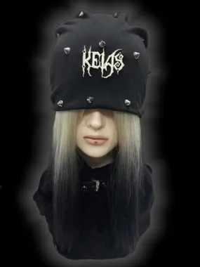 Y2K Black Metallic Letter Details Studs Punk Slouchy Beanie